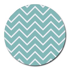 Blue And White Chevron 8  Mouse Pad (round) by zenandchic