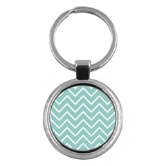 Blue And White Chevron Key Chain (round)