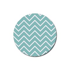 Blue And White Chevron Drink Coaster (round) by zenandchic