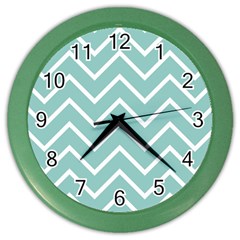 Blue And White Chevron Wall Clock (color)