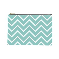 Blue And White Chevron Cosmetic Bag (large) by zenandchic