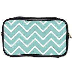 Blue And White Chevron Travel Toiletry Bag (one Side)