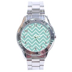 Blue And White Chevron Stainless Steel Watch by zenandchic