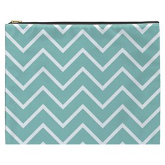 Blue And White Chevron Cosmetic Bag (xxxl) by zenandchic