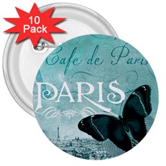 Paris Butterfly 3  Button (10 Pack) by zenandchic