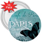 Paris Butterfly 3  Button (10 pack) Front