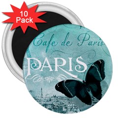 Paris Butterfly 3  Button Magnet (10 Pack)