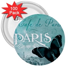 Paris Butterfly 3  Button (100 Pack) by zenandchic