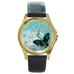 Paris Butterfly Round Leather Watch (gold Rim)  by zenandchic