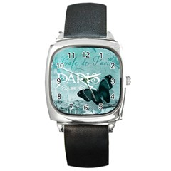 Paris Butterfly Square Leather Watch by zenandchic