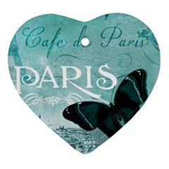 Paris Butterfly Heart Ornament (two Sides) by zenandchic