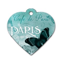 Paris Butterfly Dog Tag Heart (two Sided)