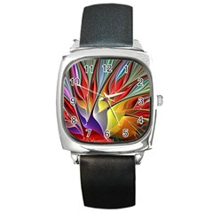 Fractal Bird Of Paradise Square Metal Watch by WolfepawFractals