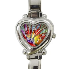 Fractal Bird Of Paradise Heart Italian Charm Watch by WolfepawFractals