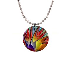 Fractal Bird Of Paradise 1  Button Necklace by WolfepawFractals