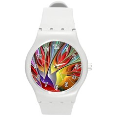 Fractal Bird Of Paradise Round Plastic Sport Watch (m) by WolfepawFractals