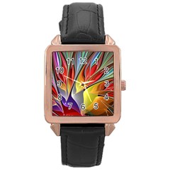 Fractal Bird Of Paradise Rose Gold Leather Watch  by WolfepawFractals