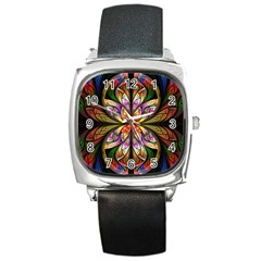 Rainbow Elliptic Splits Square Leather Watch by WolfepawFractals