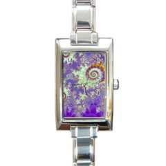 Sea Shell Spiral, Abstract Violet Cyan Stars Rectangular Italian Charm Watch by DianeClancy