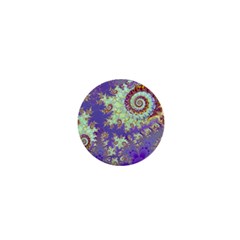 Sea Shell Spiral, Abstract Violet Cyan Stars 1  Mini Button Magnet by DianeClancy