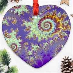 Sea Shell Spiral, Abstract Violet Cyan Stars Heart Ornament by DianeClancy