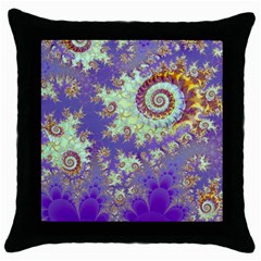 Sea Shell Spiral, Abstract Violet Cyan Stars Black Throw Pillow Case by DianeClancy