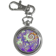 Sea Shell Spiral, Abstract Violet Cyan Stars Key Chain Watch by DianeClancy