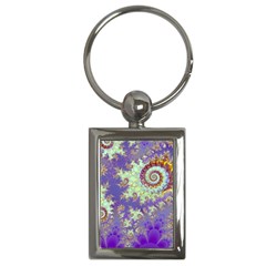 Sea Shell Spiral, Abstract Violet Cyan Stars Key Chain (rectangle) by DianeClancy