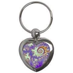 Sea Shell Spiral, Abstract Violet Cyan Stars Key Chain (heart) by DianeClancy