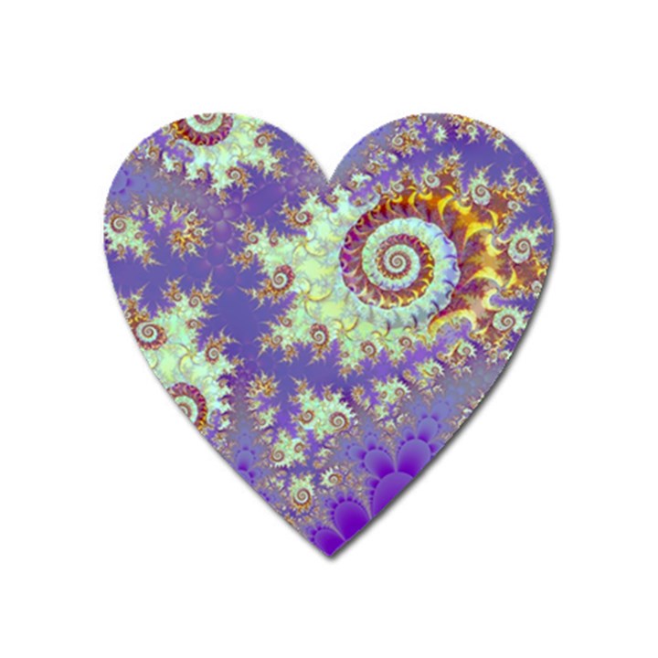 Sea Shell Spiral, Abstract Violet Cyan Stars Magnet (Heart)