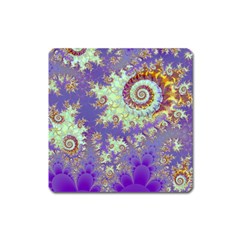 Sea Shell Spiral, Abstract Violet Cyan Stars Magnet (square) by DianeClancy