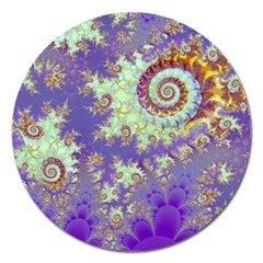 Sea Shell Spiral, Abstract Violet Cyan Stars Magnet 5  (round) by DianeClancy