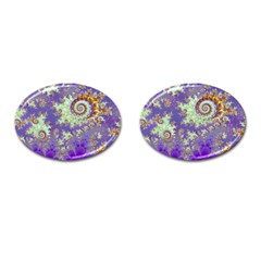 Sea Shell Spiral, Abstract Violet Cyan Stars Cufflinks (oval) by DianeClancy