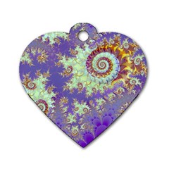 Sea Shell Spiral, Abstract Violet Cyan Stars Dog Tag Heart (one Sided)  by DianeClancy