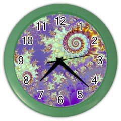 Sea Shell Spiral, Abstract Violet Cyan Stars Wall Clock (color) by DianeClancy