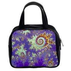 Sea Shell Spiral, Abstract Violet Cyan Stars Classic Handbag (two Sides) by DianeClancy