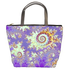 Sea Shell Spiral, Abstract Violet Cyan Stars Bucket Handbag by DianeClancy