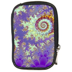 Sea Shell Spiral, Abstract Violet Cyan Stars Compact Camera Leather Case by DianeClancy