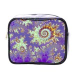 Sea Shell Spiral, Abstract Violet Cyan Stars Mini Travel Toiletry Bag (One Side) Front