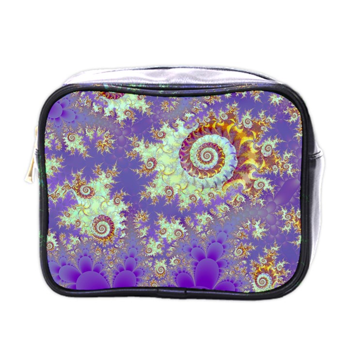 Sea Shell Spiral, Abstract Violet Cyan Stars Mini Travel Toiletry Bag (One Side)