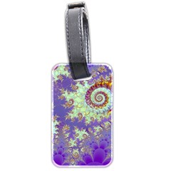 Sea Shell Spiral, Abstract Violet Cyan Stars Luggage Tag (two Sides) by DianeClancy