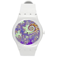 Sea Shell Spiral, Abstract Violet Cyan Stars Plastic Sport Watch (medium) by DianeClancy