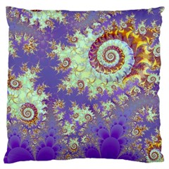 Sea Shell Spiral, Abstract Violet Cyan Stars Large Cushion Case (single Sided)  by DianeClancy