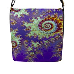 Sea Shell Spiral, Abstract Violet Cyan Stars Flap Closure Messenger Bag (large) by DianeClancy