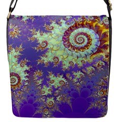 Sea Shell Spiral, Abstract Violet Cyan Stars Flap Closure Messenger Bag (small) by DianeClancy