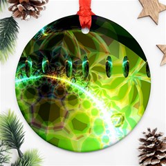 Dawn Of Time, Abstract Lime & Gold Emerge Round Ornament by DianeClancy