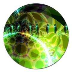 Dawn Of Time, Abstract Lime & Gold Emerge Magnet 5  (round) by DianeClancy