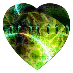 Dawn Of Time, Abstract Lime & Gold Emerge Jigsaw Puzzle (heart) by DianeClancy