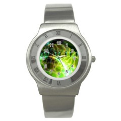 Dawn Of Time, Abstract Lime & Gold Emerge Stainless Steel Watch (slim) by DianeClancy