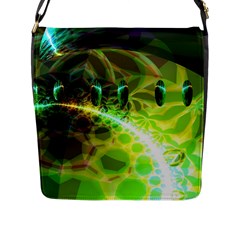 Dawn Of Time, Abstract Lime & Gold Emerge Flap Closure Messenger Bag (large) by DianeClancy